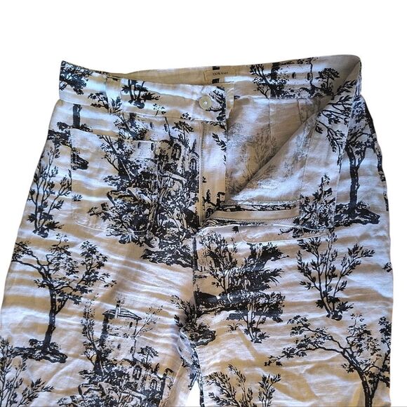 Joie White Black Printed 100% Linen High Rise Wide Leg Pants Size 8 - Picture 12 of 14